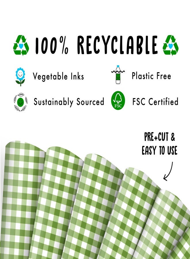 CENTRAL 23 Gingham Wrapping Paper - 6 Sheets Of Gift Wrap Paper For Women - White And Green - Birthday Wrapping Paper Girls - Comes With Stickers - Image 3